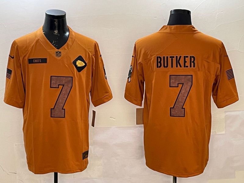 Men Kansas City Chiefs 7 Butker Yellow 2025 Nike Salute to Service Limited NFL Jersey style 1